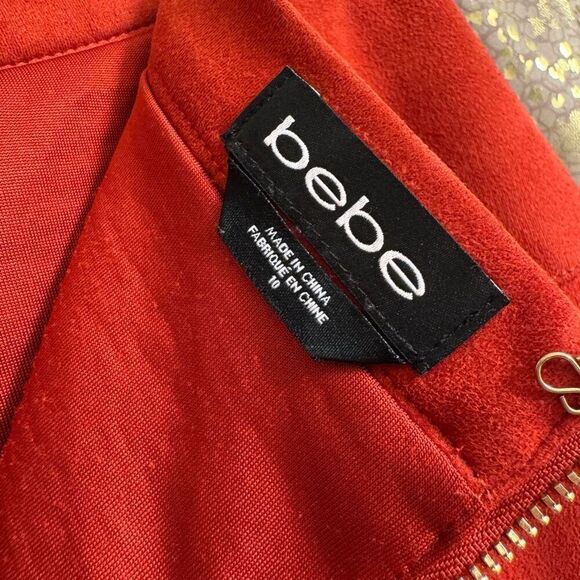 Bebe Burnt Rust Orange Suede Lined Stretch Mini Skirt Size 10 - Picture 3 of 7